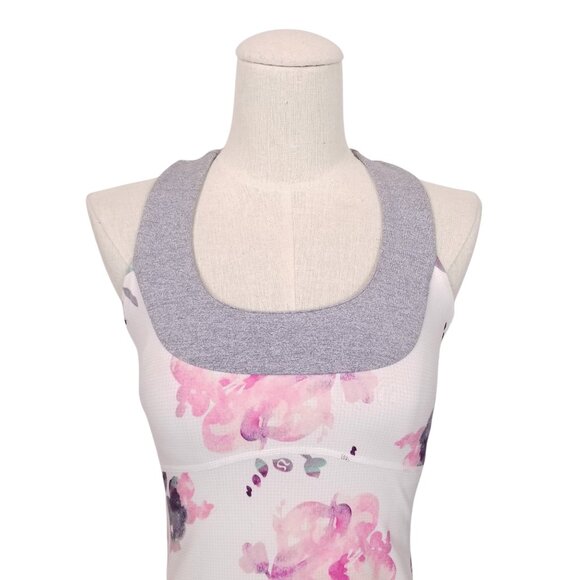 Lululemon Scoop Neck Tank Blurred Blossoms White / Heathered Fossil Sz 4 - Picture 2 of 8